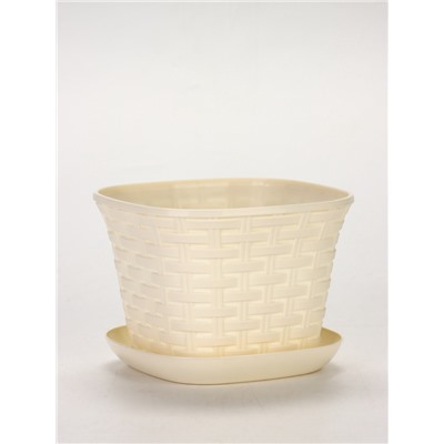 Кашпо для цветов «Ротанг», 2.3 л, 17.8×17.8×13.2 см, пластиковое, с поддоном, бежевое