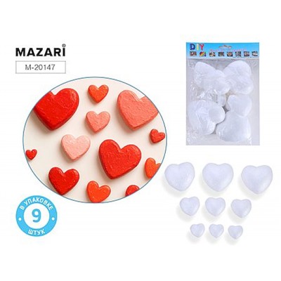 Набор пенопластовых заготовок для декора "Сердце" 9 шт. M-20147 Mazari