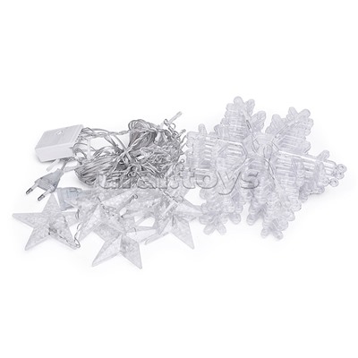 Электрогирлянда интерьерная "Звёздочки и снежинки" тёплый свет