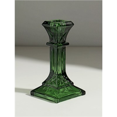 Стеклянный подсвечник на 1 свечу «Колонна прямоугольная», зелёный прозрачный, 16×8.6×8.6 см