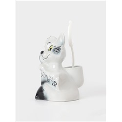 Ёршик для унитаза с подставкой «Кот-хулиган», фарфор, белый