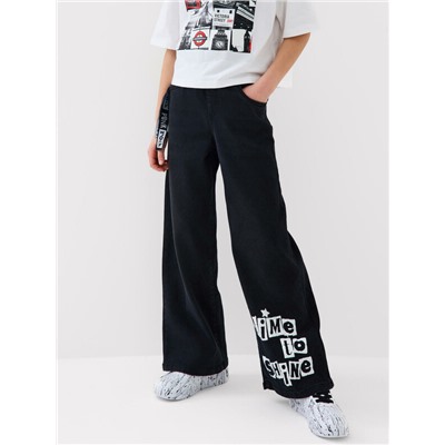 Брюки текстильные джинсовые для девочек