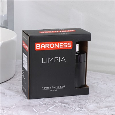 Аксессуары для ванной BARONESS Limpia, 3 предмета, стакан для зубных щёток, дозатор, мыльница, чёрные