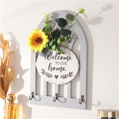 Настенные крючки декоративные «Букет с подсолнухом», дерево, 19.7×29.6 см