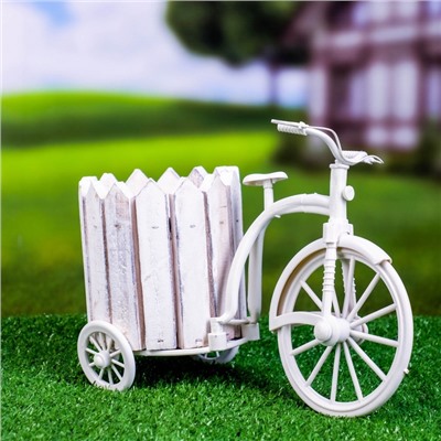 Декоративное кашпо для цветов «Велосипед», 26×12×18 см, дерево, пластик, белое