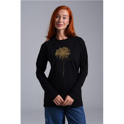 8519/1 Футболка с длинным рукавом женская (Черный_одуванчик)