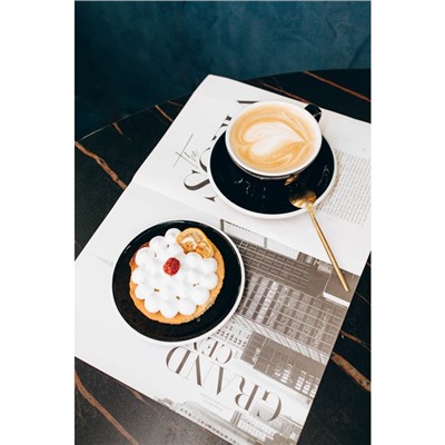 Кофейная пара Magistro Coffee time, 2 предмета: чашка 200 мл, блюдце d=14.5 см, фарфор, чёрная