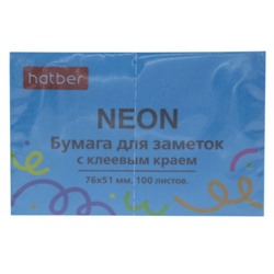Бумага для заметок с клеевым краем 76х51 мм 100 листов "NEON" голубая 090328 Хатбер