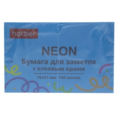 Бумага для заметок с клеевым краем 76х51 мм 100 листов "NEON" голубая 090328 Хатбер