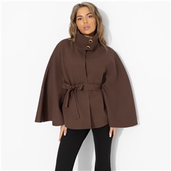 Жакет‑кейп на подкладе, Дикое притяжение (с поясом, брауни)