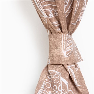 Шторы для кухни «Доляна» Cup of tea 150×180 см- 2 шт., подхваты - 2 шт., 164 г/м², 100% хлопок