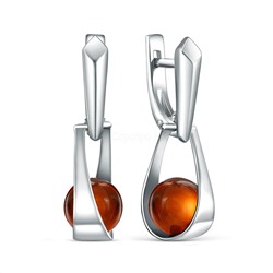 Серьги из серебра с натуральным янтарём родированные 925 пробы 2-404р640