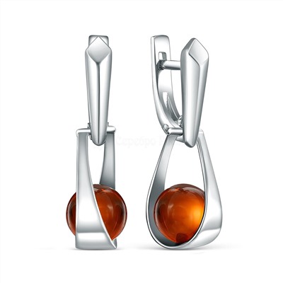 Серьги из серебра с натуральным янтарём родированные 925 пробы 2-404р640