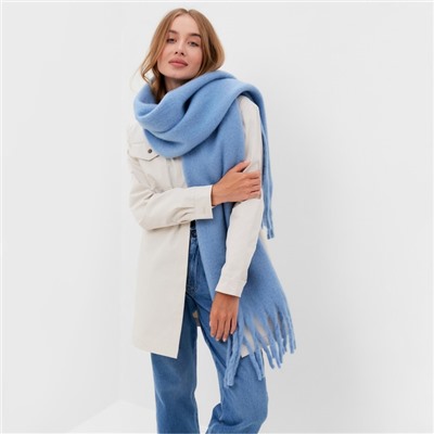 Шарф зимний объемный с кистями MINAKU 210×38+18 см цвет голубой