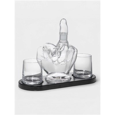 Мини-Бар «Средний палец», 1 л, 2 бокала, на подставке, стекло, дерево