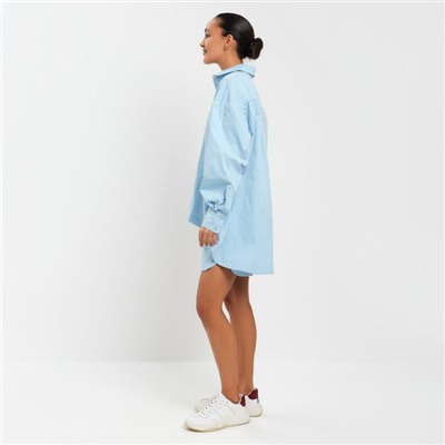 Костюм женский (рубашка, шорты) MINAKU: Oversize, голубой, размер 48