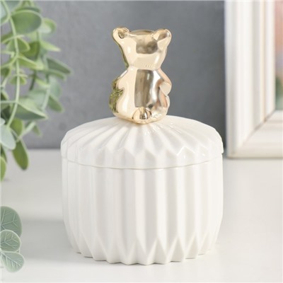 Шкатулка для украшений «Золотой медвежонок», керамика, белый рельеф, 11.5×8.2×8.2 см