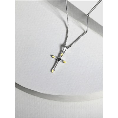 Подвеска-крест из родированного серебра с нат.шпинелью и золочением - 2,4 см 925 пробы 7-04рз416