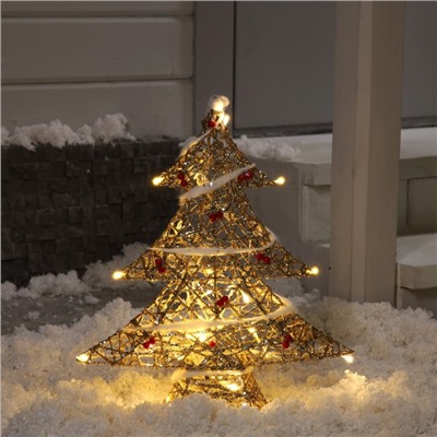 Светодиодная фигура «Ёлка с ягодами» 40×50×10 см, металл, 220 В, свечение тёплое белое