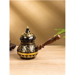 Турка «Чёрное золото», 400 мл, латунь, с крышкой и деревянной ручкой