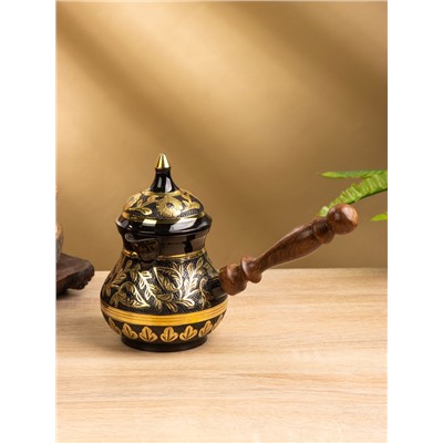 Турка «Чёрное золото», 400 мл, латунь, с крышкой и деревянной ручкой