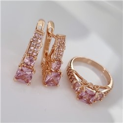 Комплект ювелирной бижутерии Дубайское золото, покрытие: позолота, серьги и кольцо 19 р, вставка: фианит, цвет: розовый, арт.314.769-19