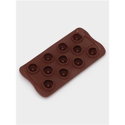 Форма для конфет и шоколада Доляна «Колечко.Риб», силикон, 21×10.5×1.8 см, 11 ячеек, коричневая