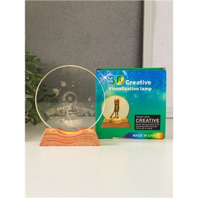 Световая фигурка стекло «Диск. Голограмма: Космическая станция», 5хLED, d=10 см, USB, 10×4×11.4 см