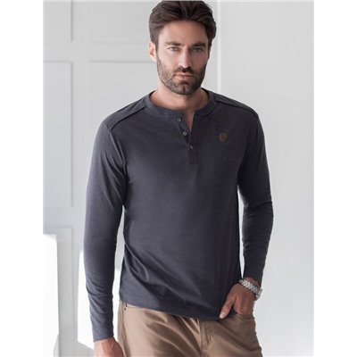 Тонкий лонгслив с круглым воротом на пуговицах из премиального хлопка с эластаном