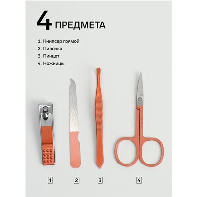 Набор маникюрный, 4 предмета, в футляре, розовый