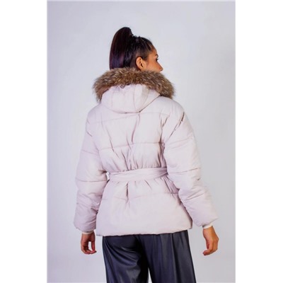 Куртка на поясе с капюшоном, евро-зима, демисезон арт.611 (Бежевый)