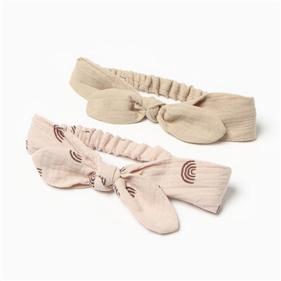 Повязки на голову «Крошка Я. Бантик», 2 шт., размер 46-48, бежевые