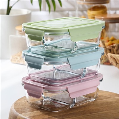 Контейнер двухсекционный из жаропрочного стекла Cook and Freeze, 200/300 мл, 17,5х13,5х6 см, цвет МИКС