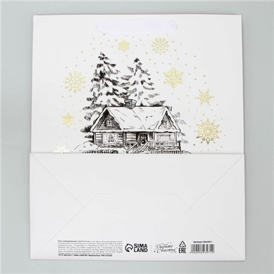 Пакет подарочный новогодний ламинированный, конгревное тиснение «Новогодний домик», ML 23×27×11.5 см