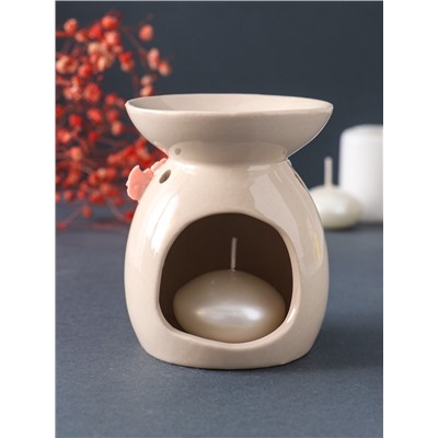 Аромалампа для эфирных масел «Розовые розы с листиками», керамика, бежевая, 7.5×7.5×9 см