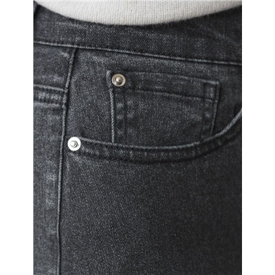 Джинсы трубы широкие с декоративной стиркой из эластичного денима