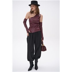 Кожаный топ с рукавами Рикси (бордовый)