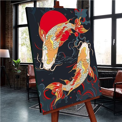 Картина по номерам 40х50 "Карпы Кои" со светящейся краской (14 цветов)