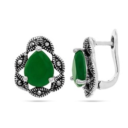 Серьги из серебра зеленый агат, марказит, SL-AGA1629
