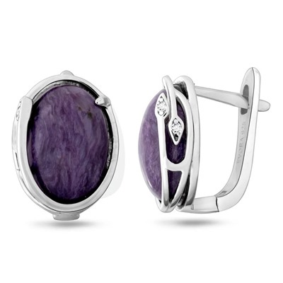 Серьги из серебра чароит, МЦВА175