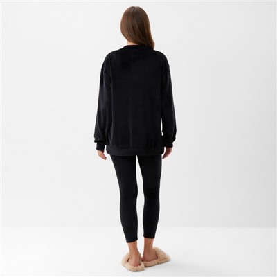 Костюм женский (свитшот, леггинсы) KAFTAN Plushy, размер 52-54, чёрный