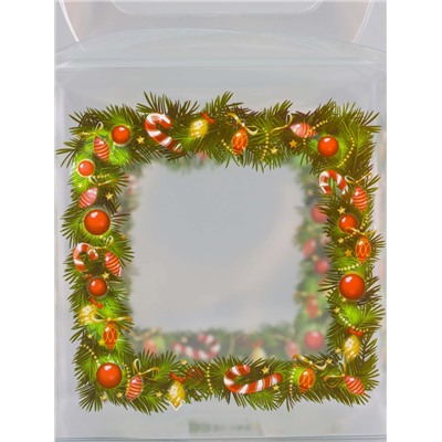 Коробка подарочная новогодняя складная ПВХ «Новогодние игрушки» 10×10×10 см