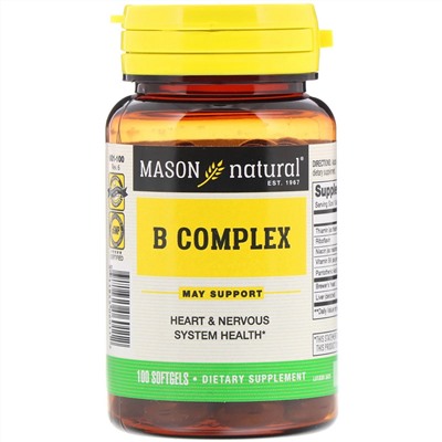 Mason Natural, комплекс витаминов группы В, 100 капсул