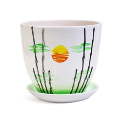 Горшок для цветов «Азия», 5 л, d=22 см, h=19.5 см, с поддоном, керамика, белый