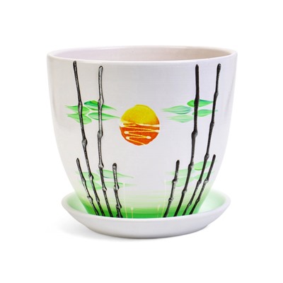 Горшок для цветов «Азия», 5 л, d=22 см, h=19.5 см, с поддоном, керамика, белый