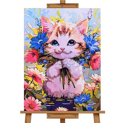 Мозаика алмазная "Котик в цветах" 30*40см.