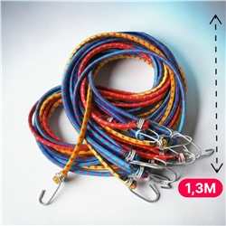 Стяжка багажная для крепления груза 8 мм x 1,3 м эластичная / Стяжной ремень, резинка для тележки с крючками металлическими для перевозки, путешествий, походов, дачи