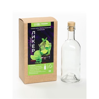 Подарочный набор для приготовления настойки «Мятный ликер»: набор трав и специй 43 г, бутылка 500 мл., инструкция