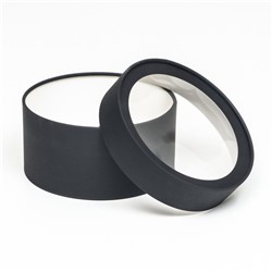 Подарочная коробка круглая Black, чёрная, завальцованная с окном, 21×11 см