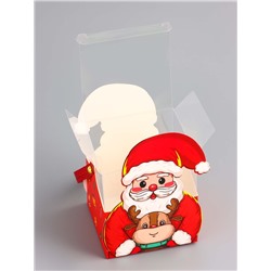 Складная коробка PVC с ручками, подарочная новогодняя, «Санта и подарки», 9×9×9.5 см